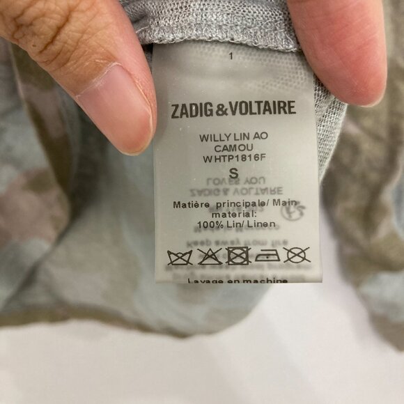 ZADIG & VOLTAIRE Small Green Willy Lin Camo Crewneck Long-Sleeve Linen Top - Picture 9 of 12